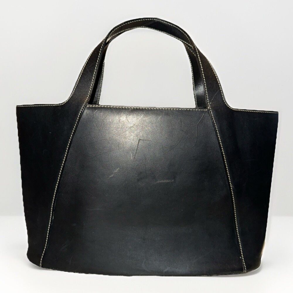 Ralph Lauren Collection Black Leather Classic Flat Double Handle Satchel Bag